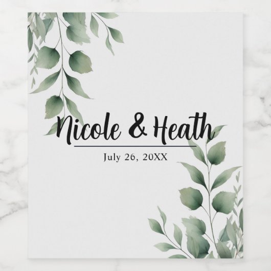 Minimal Greenery laat moderne witte bruiloft achte Wijn Etiket (Enkel label)