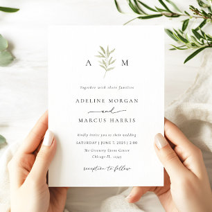 Minimal Greenery Olive Branch Huwelijksuitnodiging Kaart