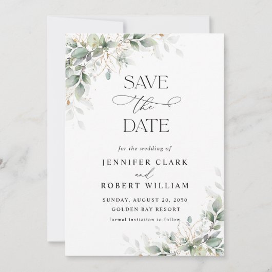 Minimal Greenery Wedding Save The Date (Devant)
