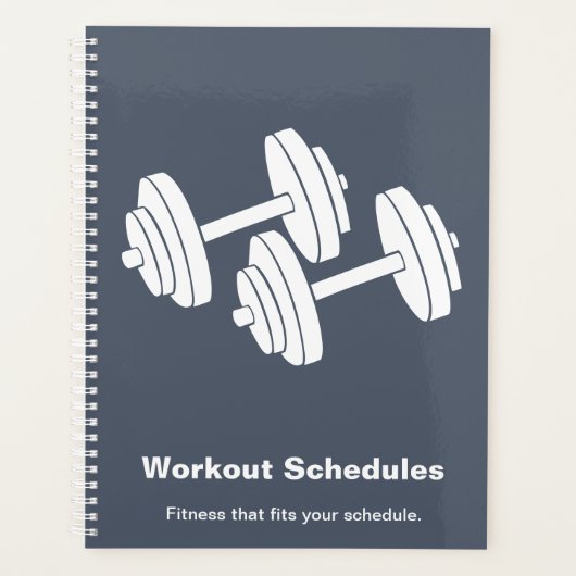 Minimal Grey White Dumbbell Motto Workout Schedule Planner (Voorkant)
