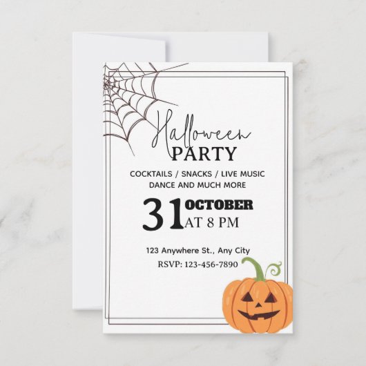 Minimal Halloween Party Invitation – Bewerkbaar Kaart (Voorkant)