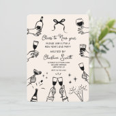 Minimal Hand Drawn “Cheers to New Year” Party Kaart (Staand voorkant)