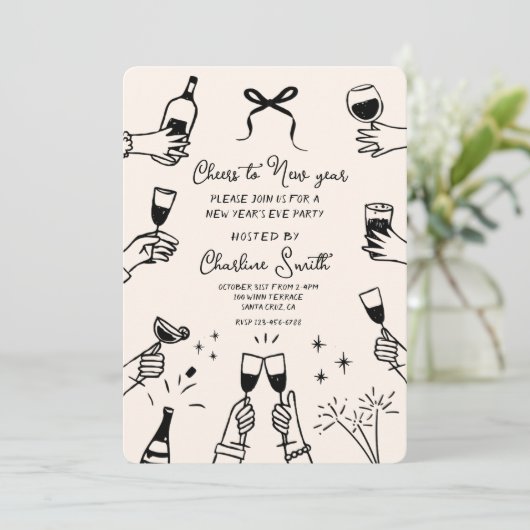 Minimal Hand Drawn “Cheers to New Year” Party  Kaart (Staand voorkant)