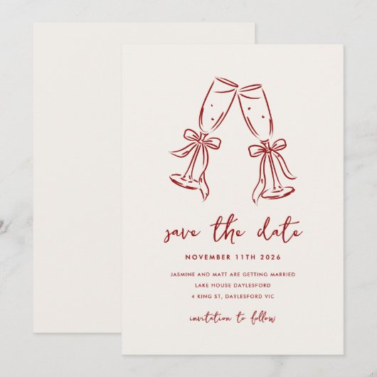 Minimal Hand Drawn Whimsical Doodle Save The Date (Devant / Derrière)