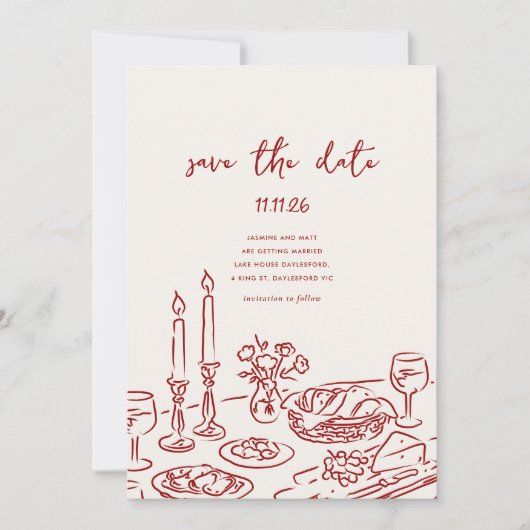 Minimal Hand Drawn Whimsical Doodle Save The Date (Devant)