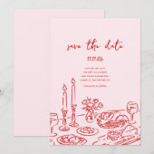 Minimal Hand Drawn Whimsical Doodle Save The Date (Devant / Derrière)