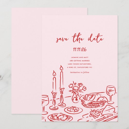 Minimal Hand Drawn Whimsical Doodle Save The Date (Devant / Derrière)
