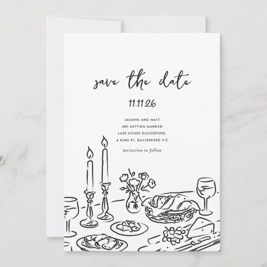 Minimal Hand Drawn Whimsical Doodle Save The Date (Devant)