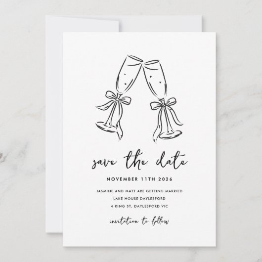 Minimal Hand Drawn Whimsical Doodle Save The Date (Devant)