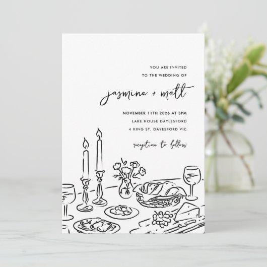 Minimal Hand Drawn Whimsical Doodle Wedding Invite Save The Date (Staand voorkant)