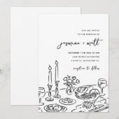 Minimal Hand Drawn Whimsical Doodle Wedding Invite Save The Date (Voorkant / Achterkant)