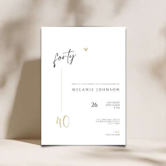 Minimal Handwritten 40th Birthday Party Invitation
