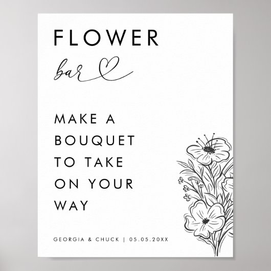 Minimal Hart Script Bloom Bloem Bar Trouwteken Poster (Voorkant)