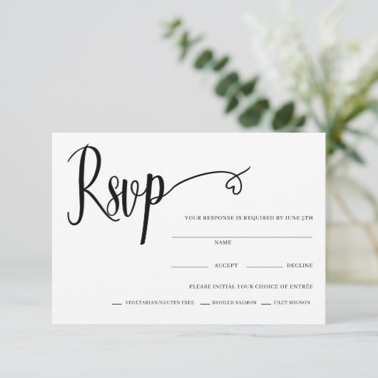 Minimal Hart Script Bruiloft RSVP Kaart (Staand voorkant)