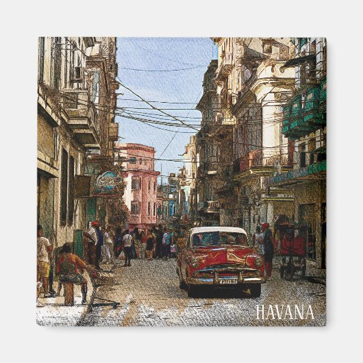 Minimal Havana Cuba  Retro City Magneet (Voorkant)