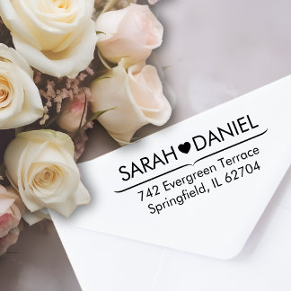 Minimal Heart Line Custom Name & Address Wedding  Zelfinktende Stempel
