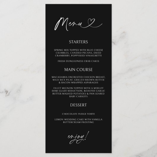 Minimal Heart Menu Card Reception Formal Dinner  (Voorkant)