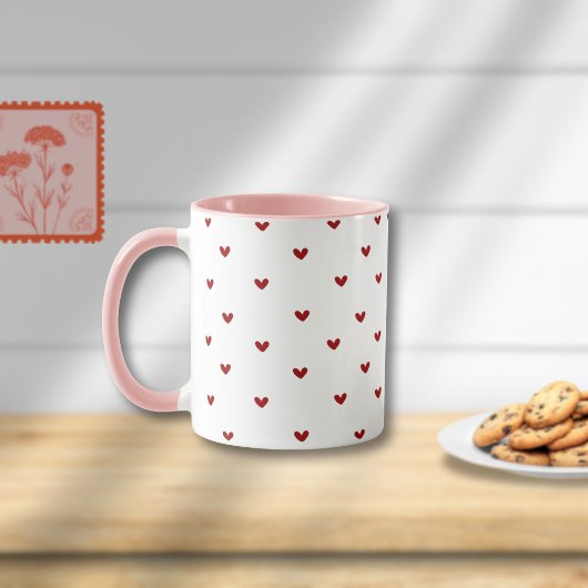 Minimal Heart Pattern Mug | Soft Pink Giftable Cup Mok