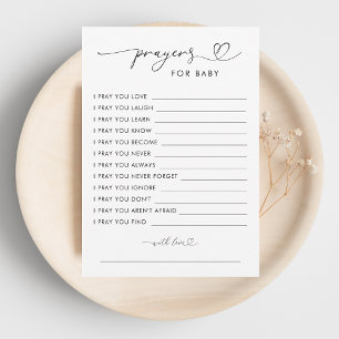 Minimal Heart Script Prayers voor Baby Baby shower Advieskaart