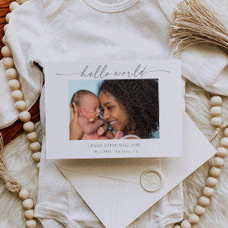 Minimal Hello World Baby Photo Announcement Card Kaart