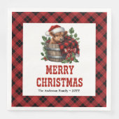 Minimal highland cow red black plaid napkins servet (Voorkant)