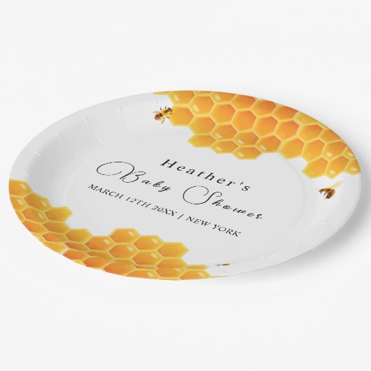 Minimal Honey Bumblebee Boy Baby shower Papieren Bordje (Gekanteld)