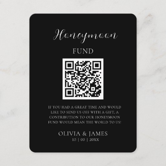 Minimal Honeymoon Fund Request QR Code Card Informatiekaartje (Voorkant)