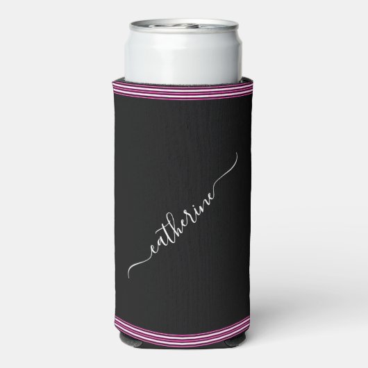 Minimal Hot Pink Black White Cursive Script Name (Seltzer Achterkant)