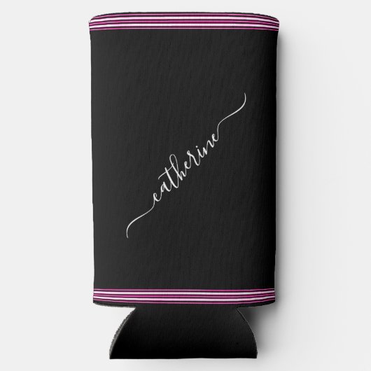 Minimal Hot Pink Black White Cursive Script Name (Achterkant)