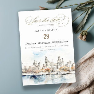 Minimal Kansas City Missouri Waterverf bruiloft Save The Date