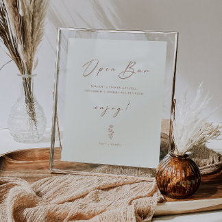 Minimal Leaf Cream Grappig Bruiloft Open Bar Teken Poster