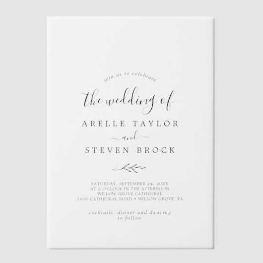 Minimal Leaf Fancy Modern Eenvoudig Botanisch Huwe Vellum Uitnodigingen (Voorkant)