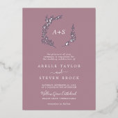 Minimal Leaf Folie Mauve Formele Monogram Bruiloft Folie Uitnodiging (Voorkant)