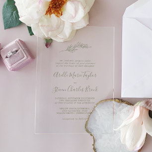 Minimal Leaf Green Formal Simple Greenery Wedding Acryl Uitnodigingen