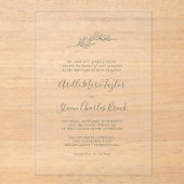 Minimal Leaf Green Formal Simple Greenery Wedding Acryl Uitnodigingen (Voorkant)