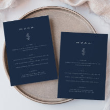 Minimal Leaf Navy Blauw Bruiloft Diner Flat Menu