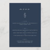 Minimal Leaf Navy Blauw Bruiloft Diner Flat Menu (Voorkant)