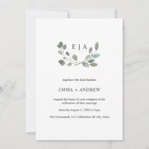 Minimal Leaves Waterverf Laurel Bruiloft Uitnodige Save The Date