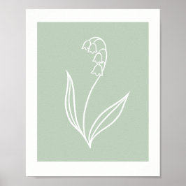 Minimal Lily of the Valley Line Art on Sage Green Poster