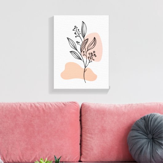 Minimal Line Art Floral Canvas – Soft Pastel Botan (Insitu (Woonkamer))