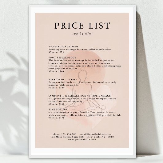Minimal Line Art Woman Meditation Salon Price List Poster