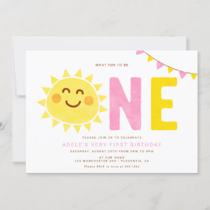 Minimal Little Sunshine Eerste Verjaardag Meisje Kaart