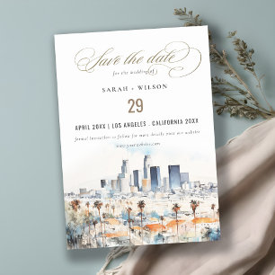 Minimal Los Angeles, Californië Waterverf bruiloft Save The Date