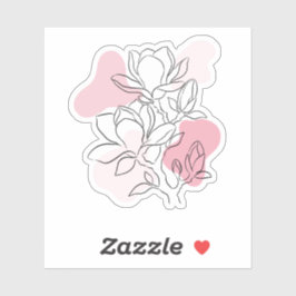 Minimal Magnolia Line Art – Soft Pink Botanical Sticker