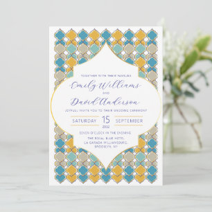 Minimal Marokkaanse Tegels Blue Golden QR Code Kaart