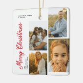 Minimal Merry Christmas Script Family 4 Photos Keramisch Ornament (Links)