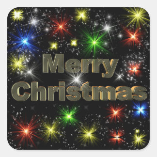 Minimal Merry Christmas Typography Colorful Stars Vierkante Sticker
