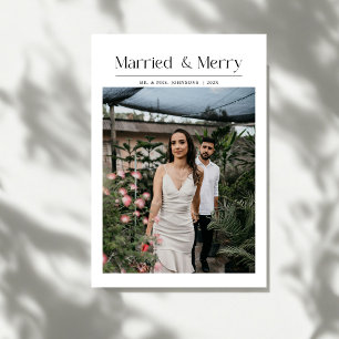 Minimal Merry & Married Christmas Foto Passen getr Feestdagenkaart