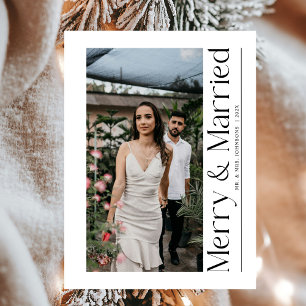 Minimal Merry & Married Christmas Foto Passen getr Feestdagenkaart