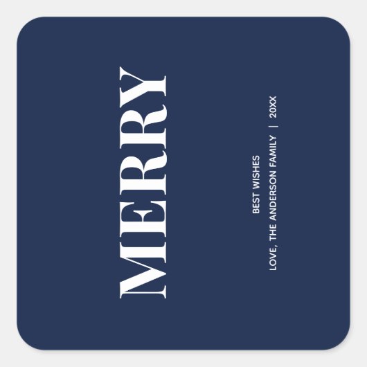 Minimal MERRY | Navy Blue Holiday Vierkante Sticker (Voorkant)